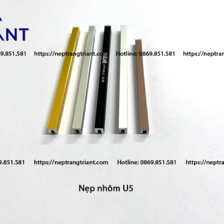 Nẹp nhôm U5 mm, thanh dài 2m5, hàng dày 1li, nẹp u nhôm, nẹp chỉ tường nhựa PVC, chỉ ron cho gạch