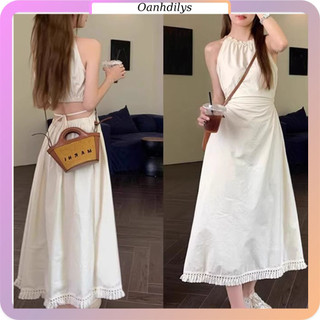 Váy cổ yếm dáng dài, đầm thô cổ yếm hở lưng dáng dài hàng order Taobao nhà Oanhdilys