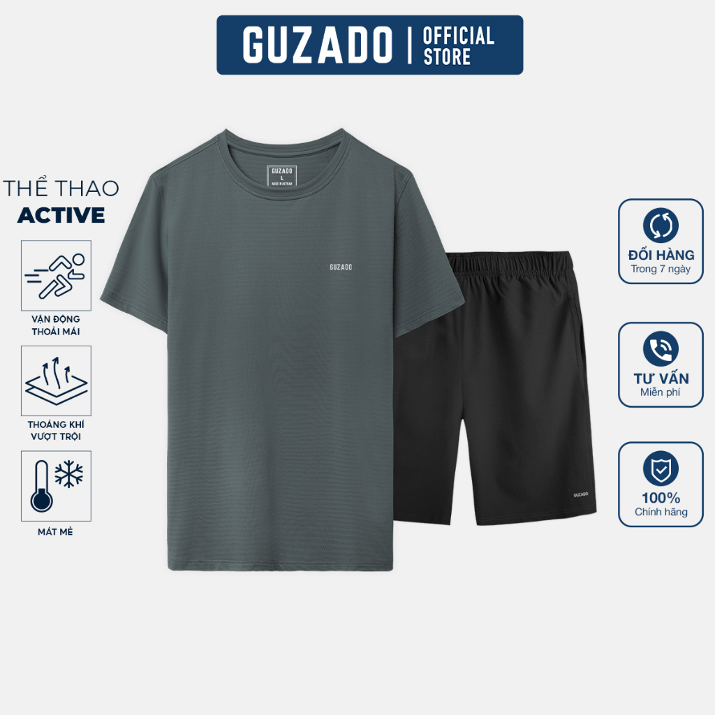 Bộ quần áo thể thao nam cổ tròn Guzado Chất Coolmax thể thao vận động thoải mái BTS02
