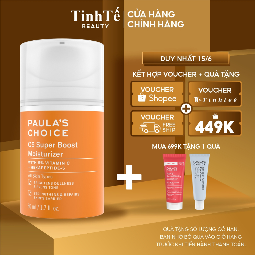 Kem dưỡng ẩm Vitamin C làm sáng da và tăng sinh collagen Paula's Choice C5 Super Boost Moisturizer 50ml