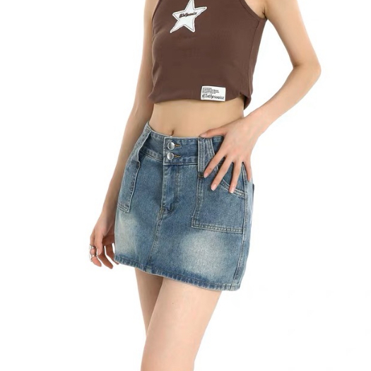 Chân Váy Jeasn Nữ Dáng Ngắn Lưng Cao Phối 2 Khuy Chất Jeans Denim Cao Cấp Gomtrend CV6995