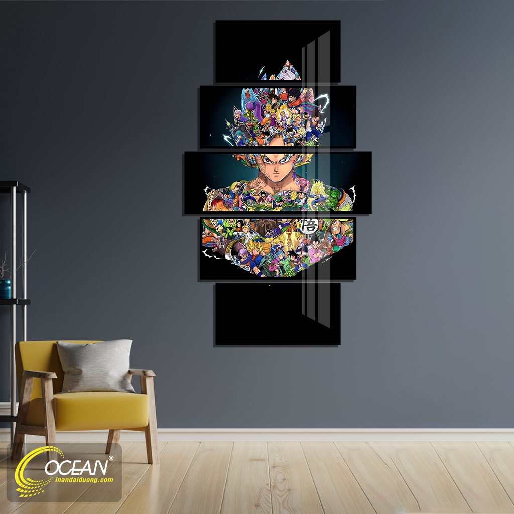 Tranh Treo Tường CEANPIC - Set 5 Tấm Tranh Ghép Songoku  - Tranh Dragon Ball - Tranh Anime - Tranh Tráng Gương