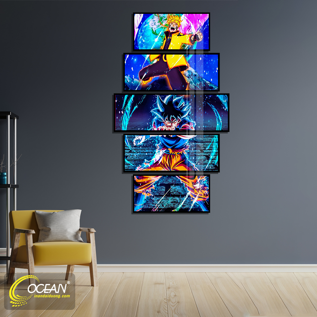Tranh Treo Tường CEANPIC - Set 5 Tấm Tranh Ghép Songoku  - Tranh Dragon Ball - Tranh Anime - Tranh Tráng Gương