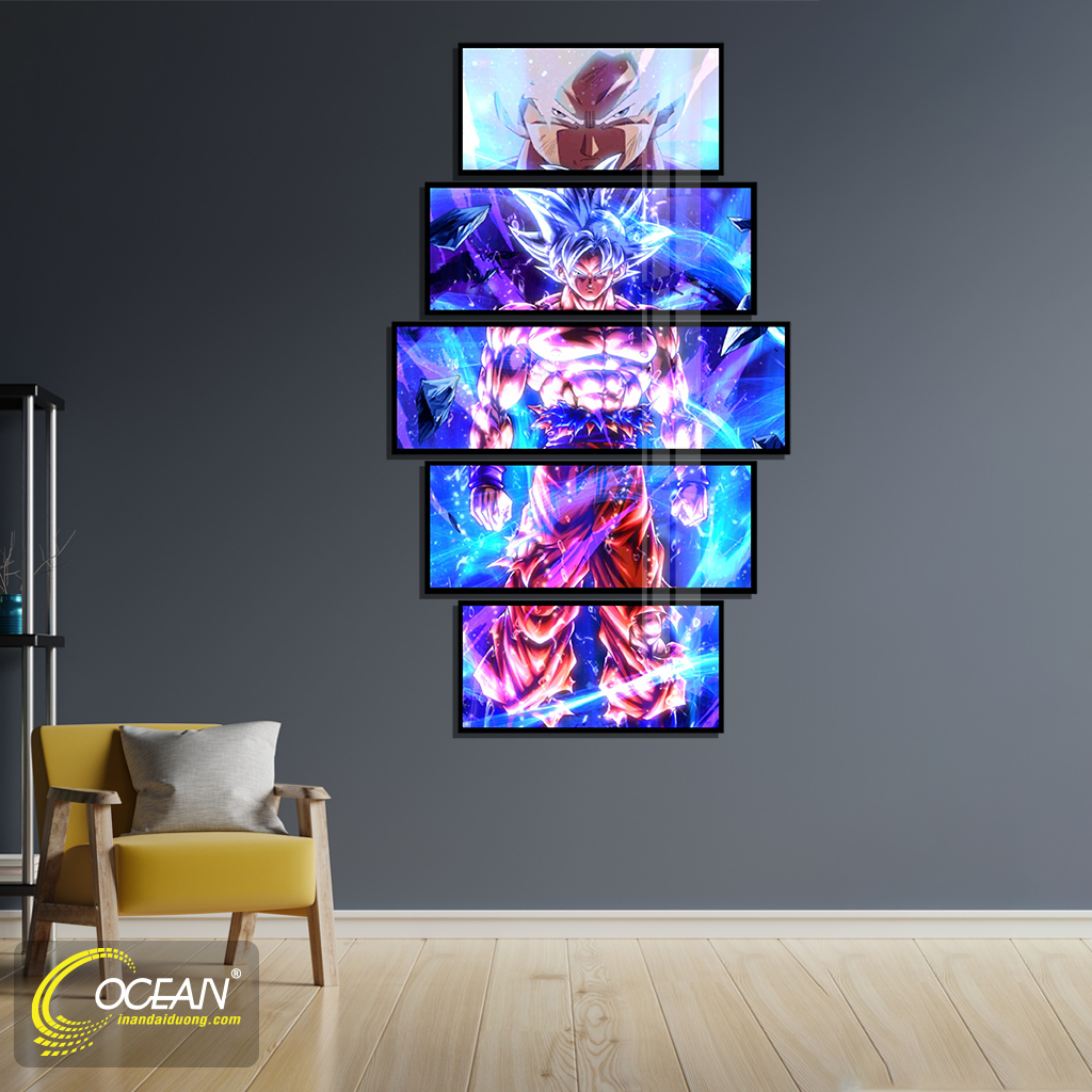 Tranh Treo Tường CEANPIC - Set 5 Tấm Tranh Ghép Songoku  - Tranh Dragon Ball - Tranh Anime - Tranh Tráng Gương