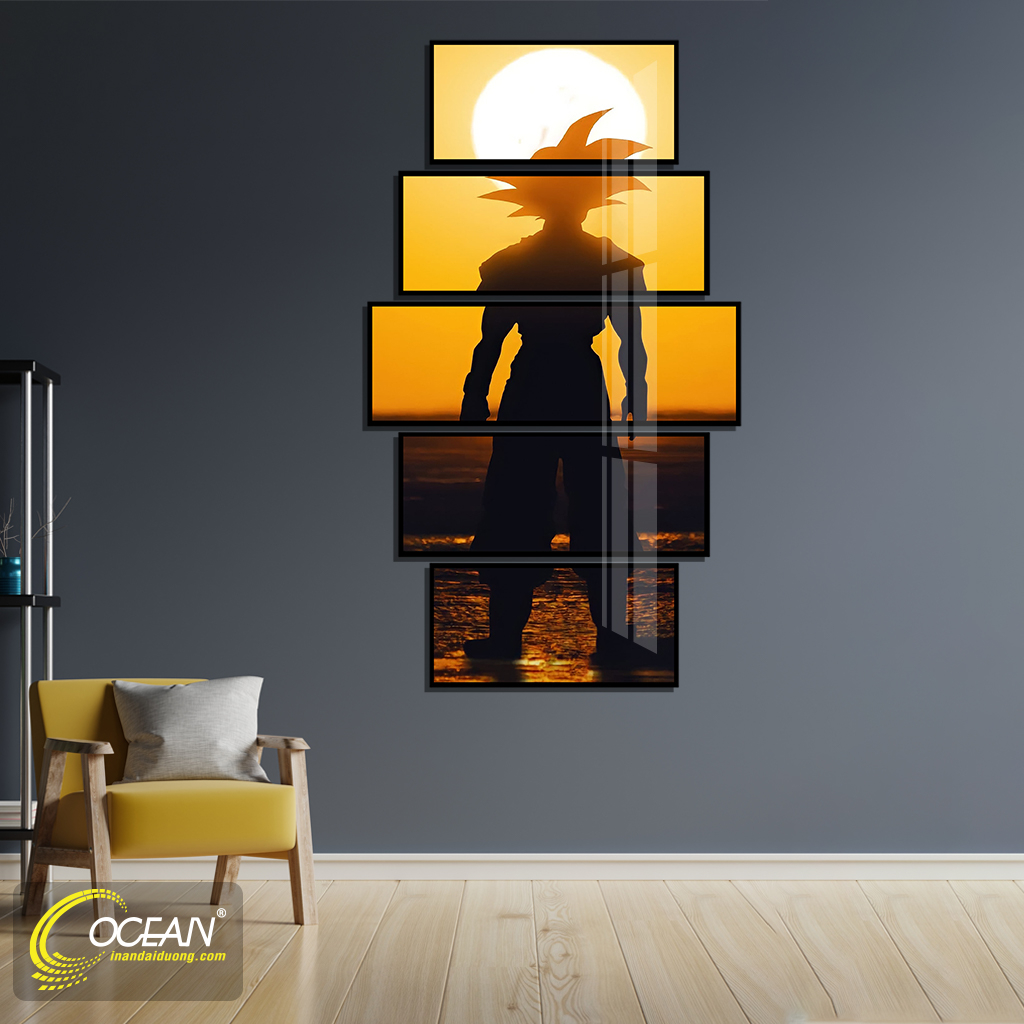 Tranh Treo Tường CEANPIC - Set 5 Tấm Tranh Ghép Songoku  - Tranh Dragon Ball - Tranh Anime - Tranh Tráng Gương