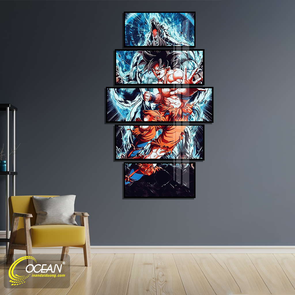 Tranh Treo Tường CEANPIC - Set 5 Tấm Tranh Ghép Songoku  - Tranh Dragon Ball - Tranh Anime - Tranh Tráng Gương