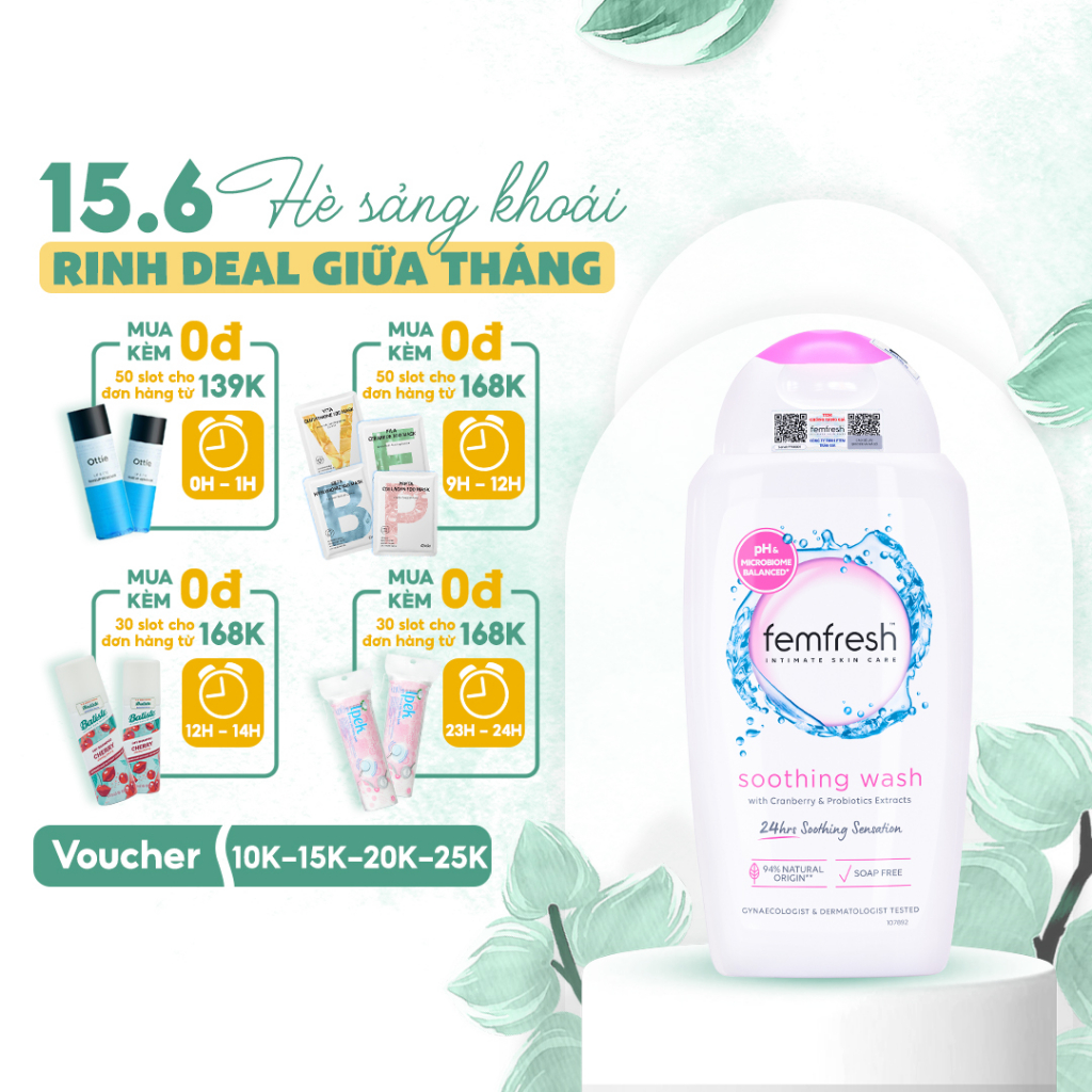 Dung Dịch Vệ Sinh Phụ Nữ Femfresh Soothing Wash - Hỗ Trợ Các Vấn Đề Vùng Kín Giúp Sạch, Thơm, Tươi Mới 250ml