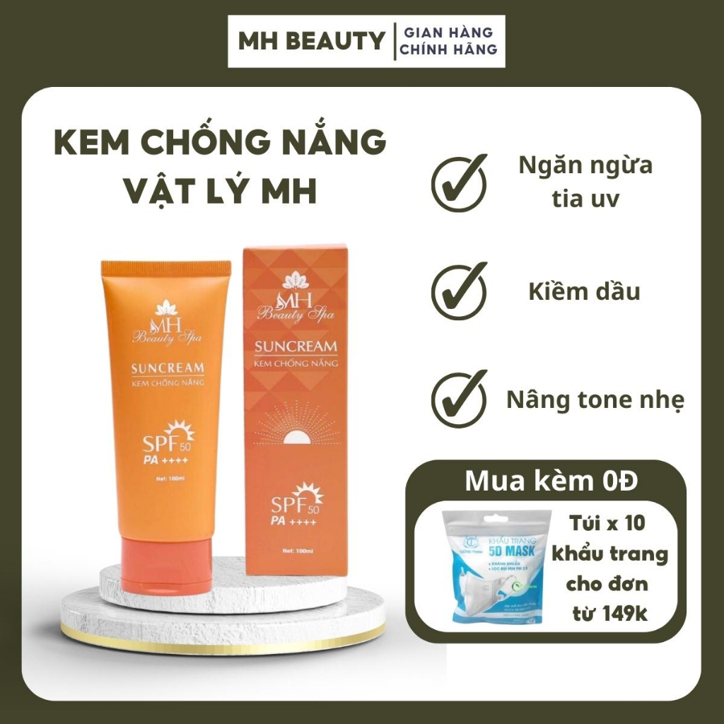 Kem chống nắng SunCream Mh Beauty Spa sáng da chống nắng SPF 50/A+++ ngăn ngừa tia UV