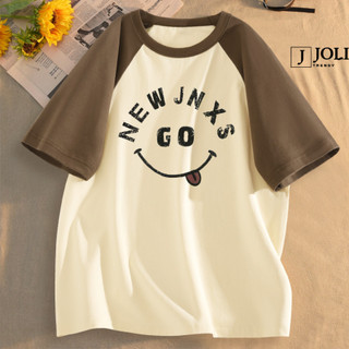 Áo Thun Nữ, Áo Phông Raglan Tee Nam Nữ Unisex Tay Lỡ By JOLI BST11 In Chữ Chất Cotton Form Rộng