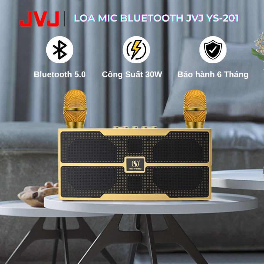 Loa bluetooth karaoke kèm 2 mic JVJ YS-201 Không dây, kèm 02 mic hát công suất lớn 30W - Bảo hành chính hãng 06 Tháng