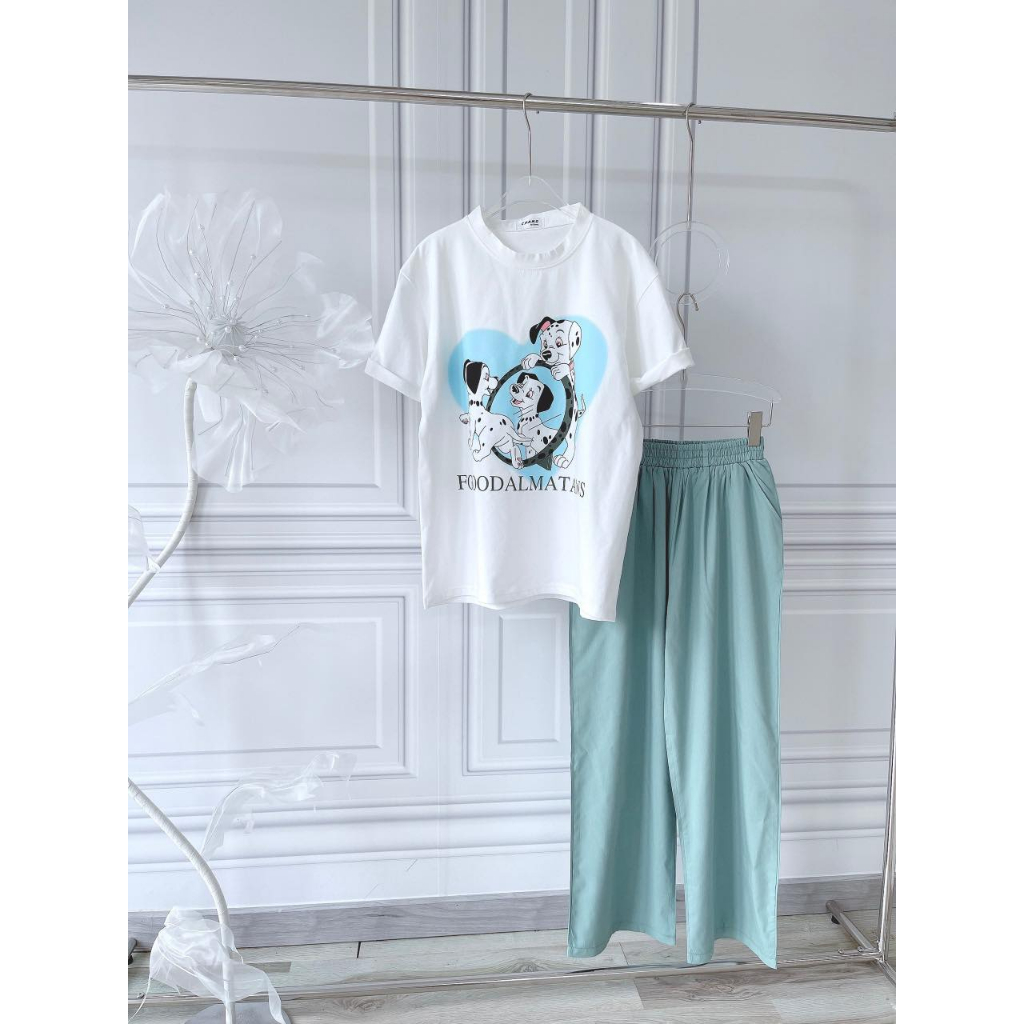 SET ÁO THUN IN HÌNH XANH + QUẦN SUÔNG XANH