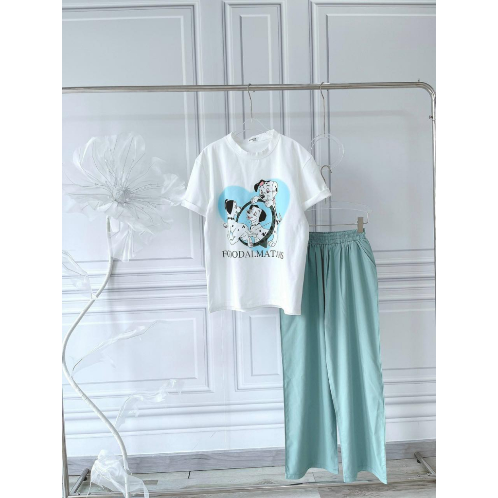 SET ÁO THUN IN HÌNH XANH + QUẦN SUÔNG XANH