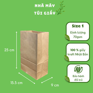 🌿100 chiếc túi nâu giấy kraft Size 1: 15.5x9x25 cm không quai