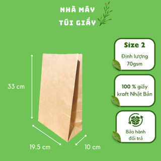 🌿10 chiếc túi giấy kraft size 2: 19.5x10x33cm không quai đựng được 3kg