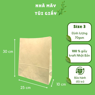 🌿 100 chiếc túi giấy kraft Nhật size 3: 25x10x30cm không quai
