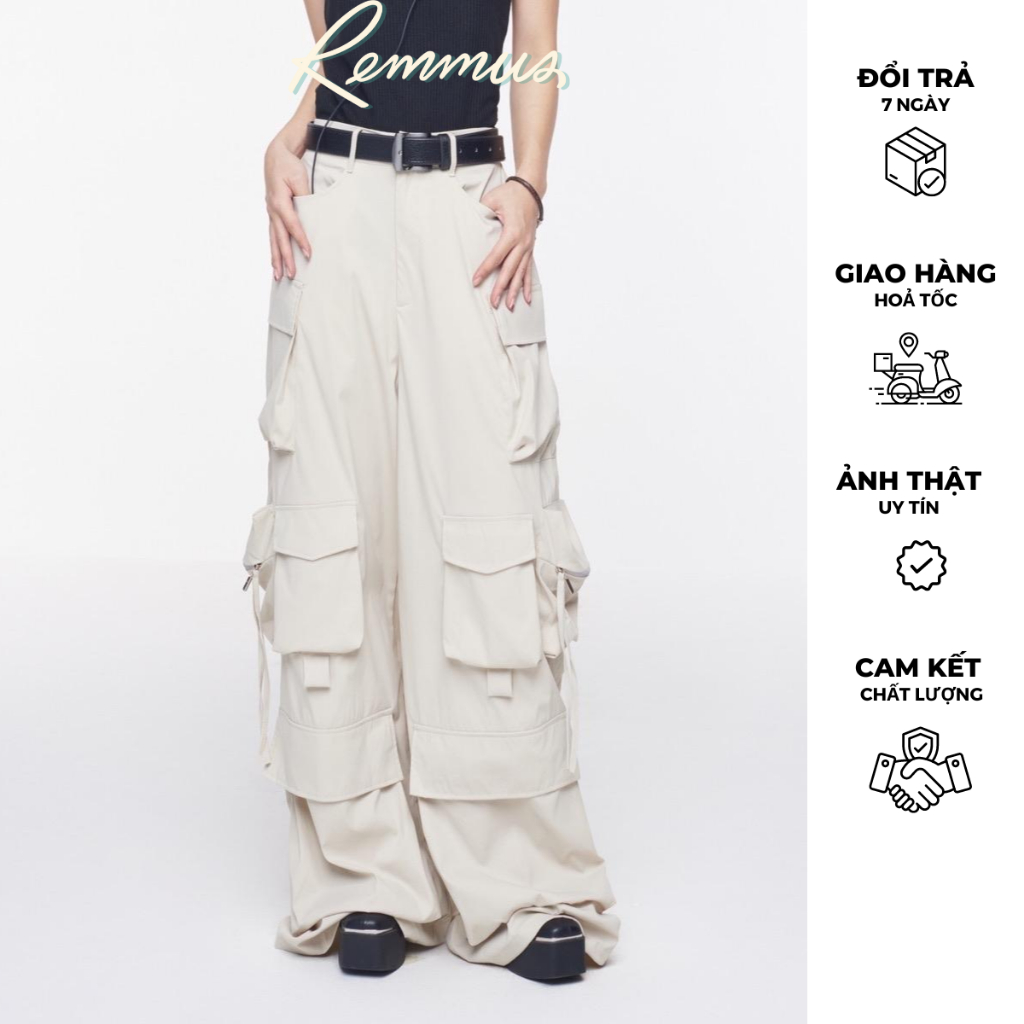Multipocket Cargo Pants - Quần suông rộng Y2K túi hộp Remmus cho nữ
