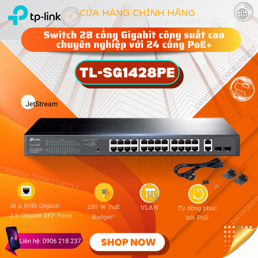 Bộ chia mạng Switch TP-LINK 28 cổng Gigabit Easy Smart với 24 cổng PoE+ TL-SG1428PE _MỚI 100%
