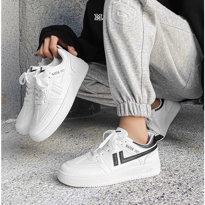 Giày thể thao nam nữ màu trắng 1, đế cao khâu đế - 1927