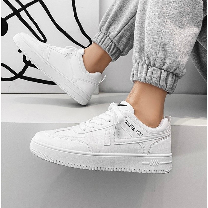 Giày thể thao nam nữ màu trắng 1, đế cao khâu đế - 1927