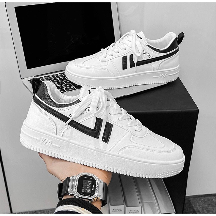 Giày thể thao nam nữ màu trắng 1, đế cao khâu đế - 1927