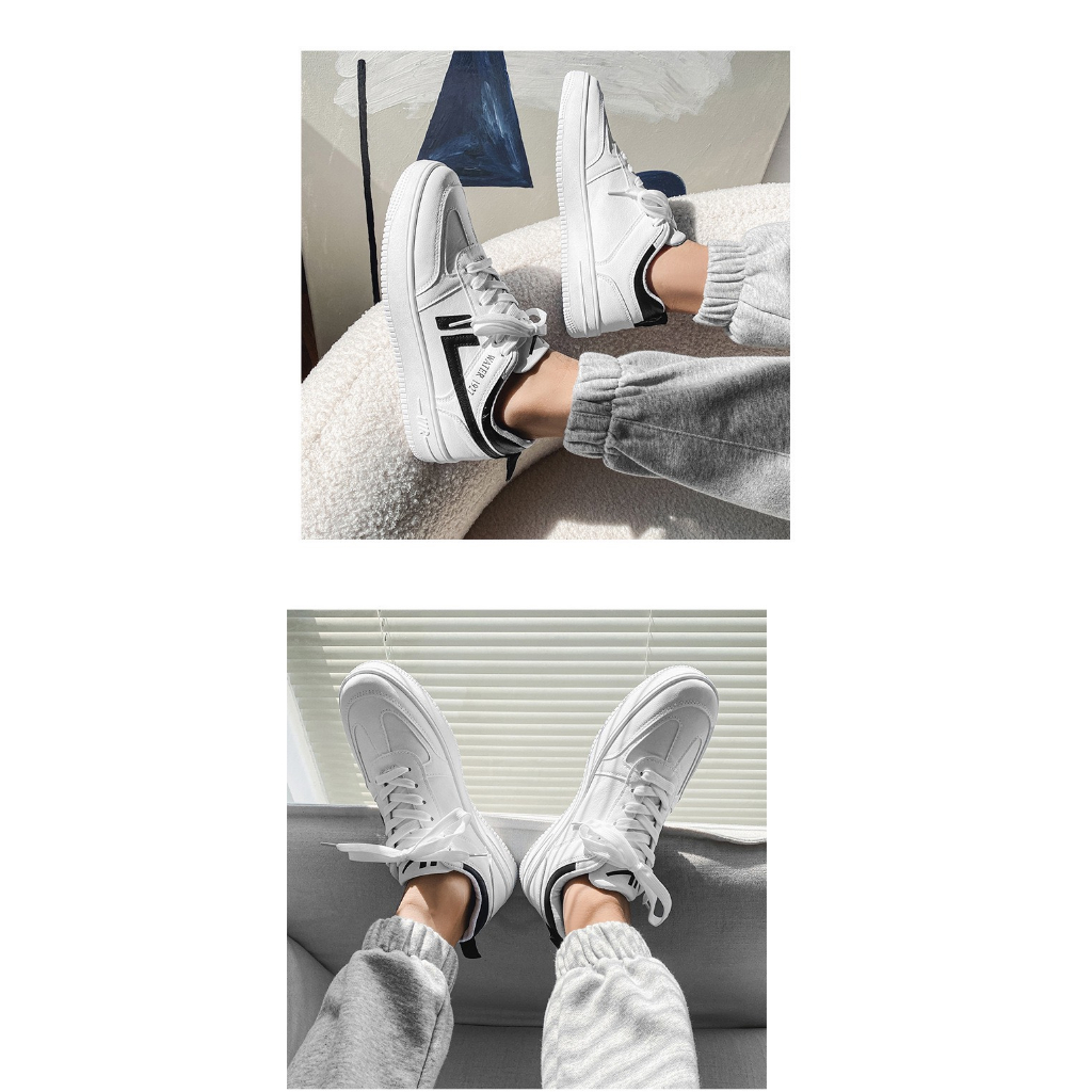 Giày thể thao nam nữ màu trắng 1, đế cao khâu đế - 1927