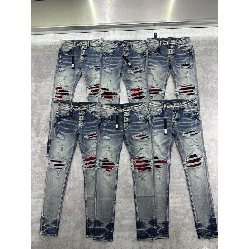 Quần Jeans Nam AMIRI Bản Likeauth Hàng Loại 1 Chất Co Giãn Mềm Mại Không Bị Cứng Không Bị Bó Vá Vải Đỏ Vân Ống