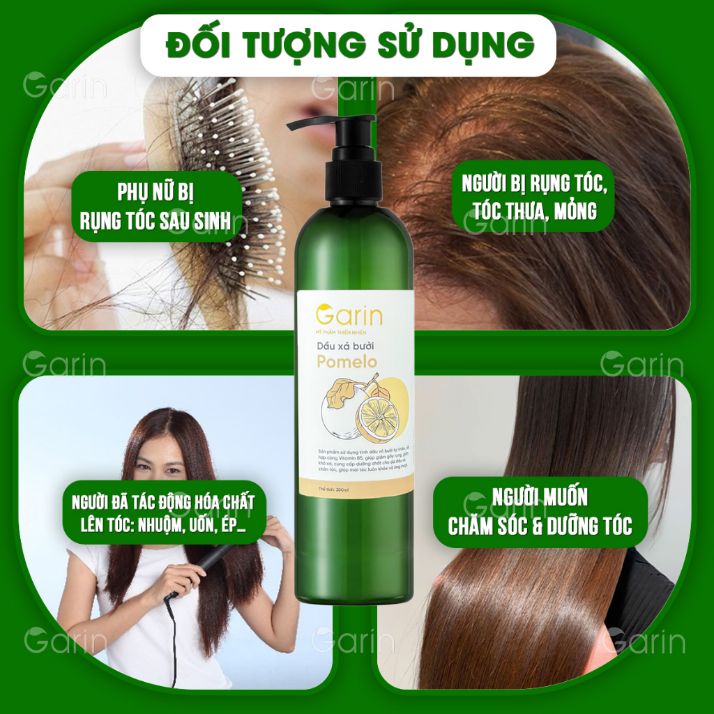 Dầu xả bưởi suôn mượt tóc pomelo GARIN 300ml phục hồi hư tổn cho tóc chắc khỏe óng ả mềm mại