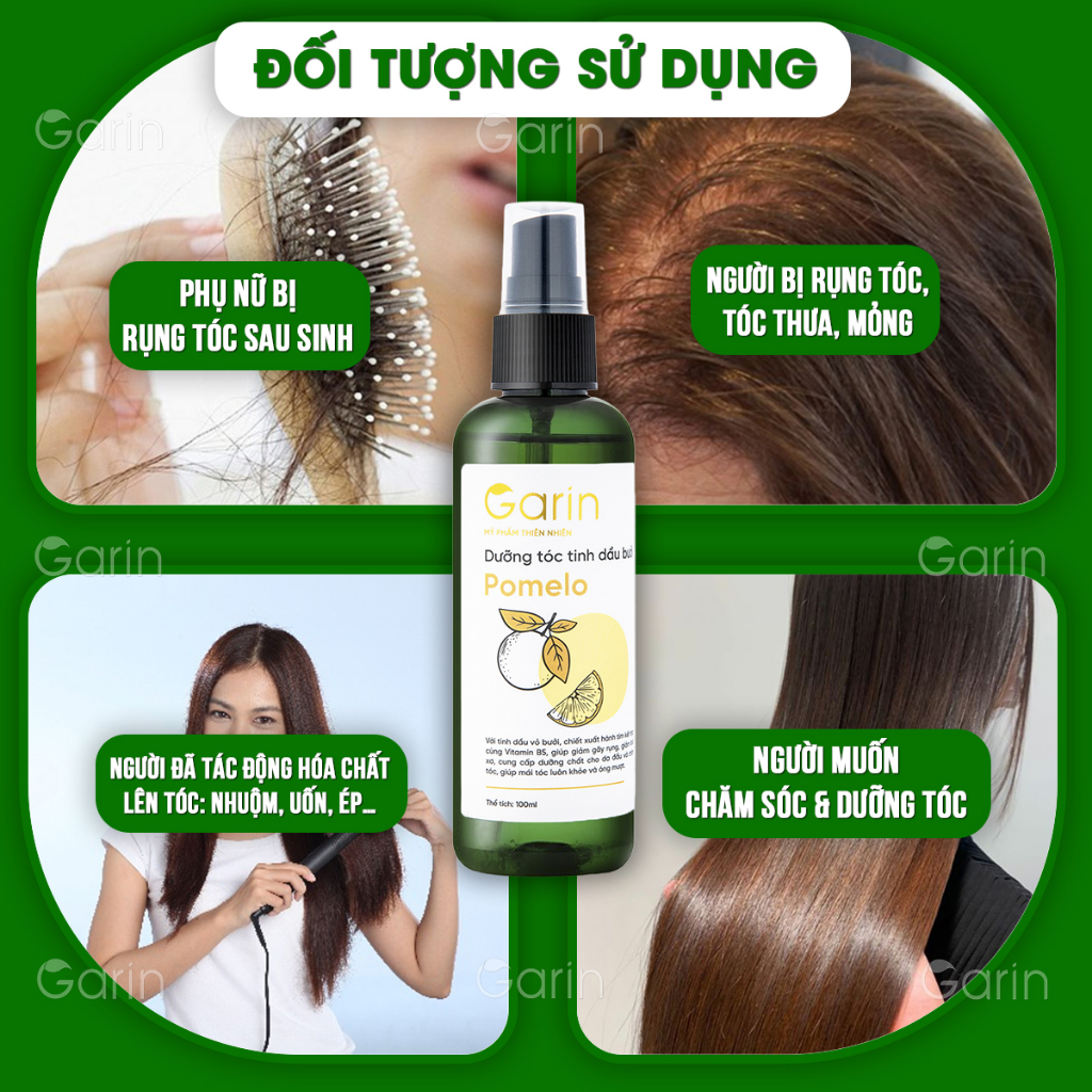 Xịt dưỡng tóc tinh dầu bưởi kích thích mọc tóc ngăn rụng tóc pomelo GARIN 100ml giảm hư tổn chẻ ngọn cho tóc suôn mượt