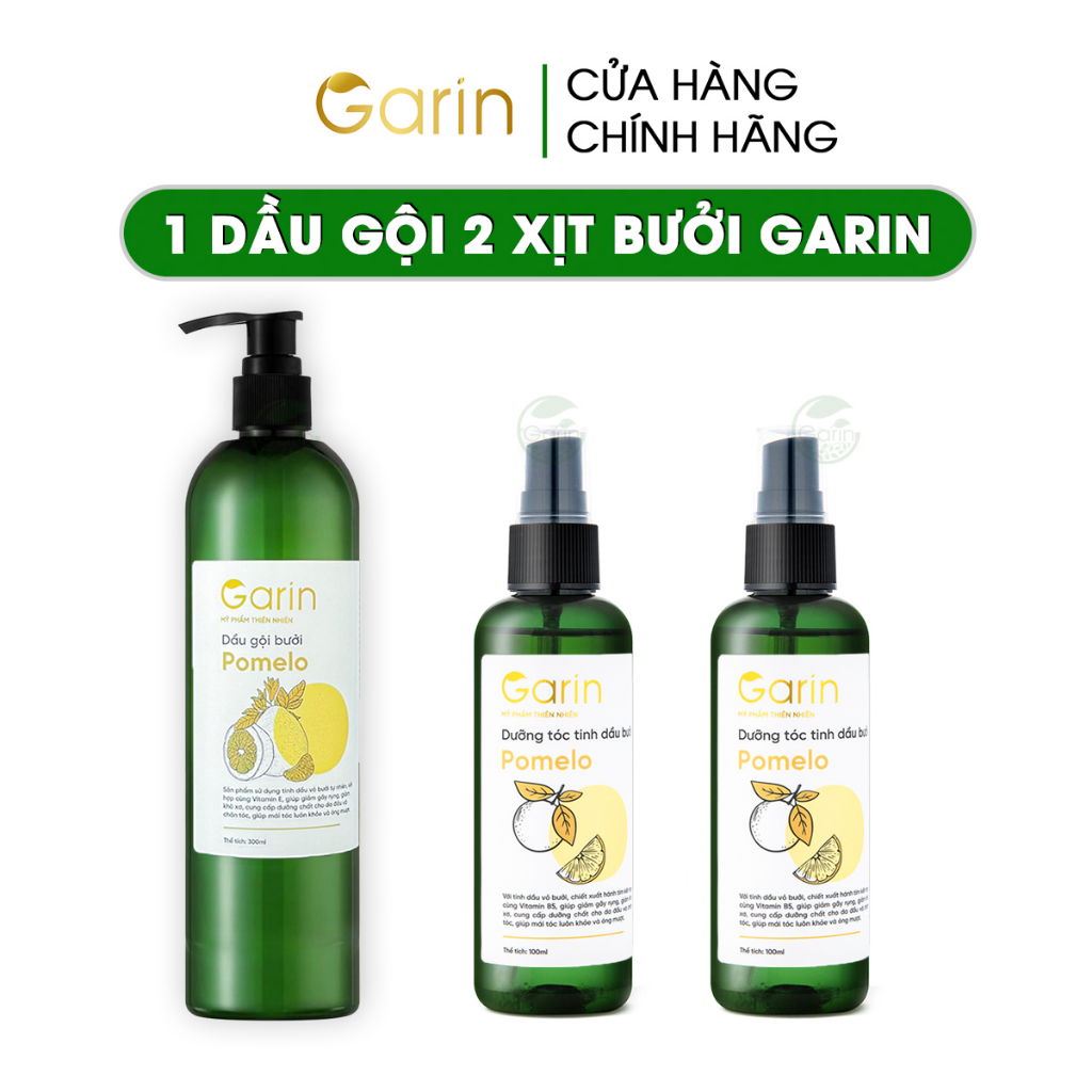 Liệu trình 1 dầu gội và 2 xịt dưỡng tóc tinh dầu bưởi pomelo Garin ngăn rụng kích thích mọc tóc