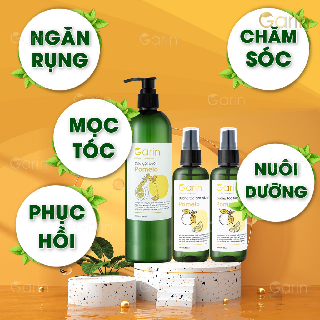 Liệu trình 1 dầu gội và 2 xịt dưỡng tóc tinh dầu bưởi pomelo Garin ngăn rụng kích thích mọc tóc