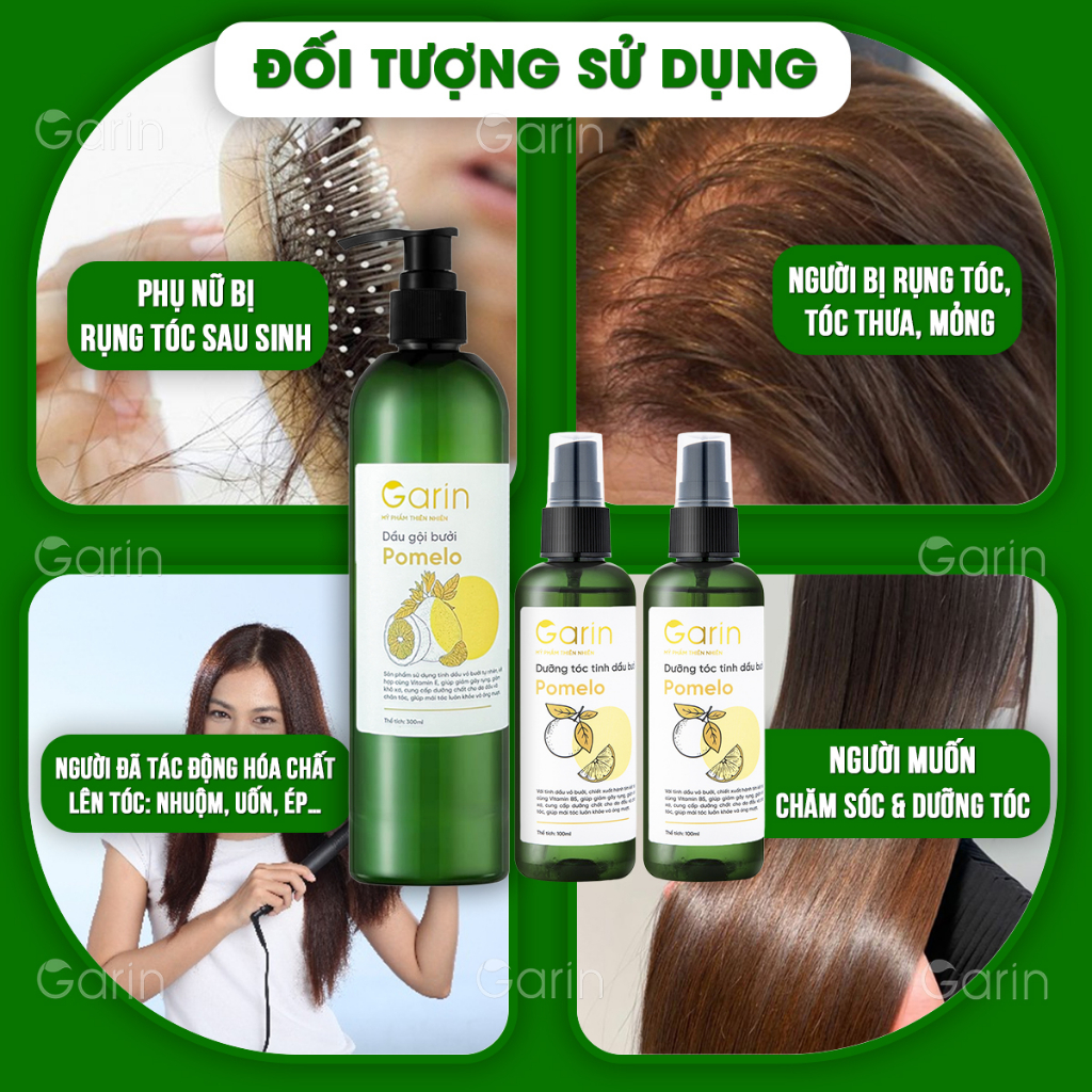 Liệu trình 1 dầu gội và 2 xịt dưỡng tóc tinh dầu bưởi pomelo Garin ngăn rụng kích thích mọc tóc