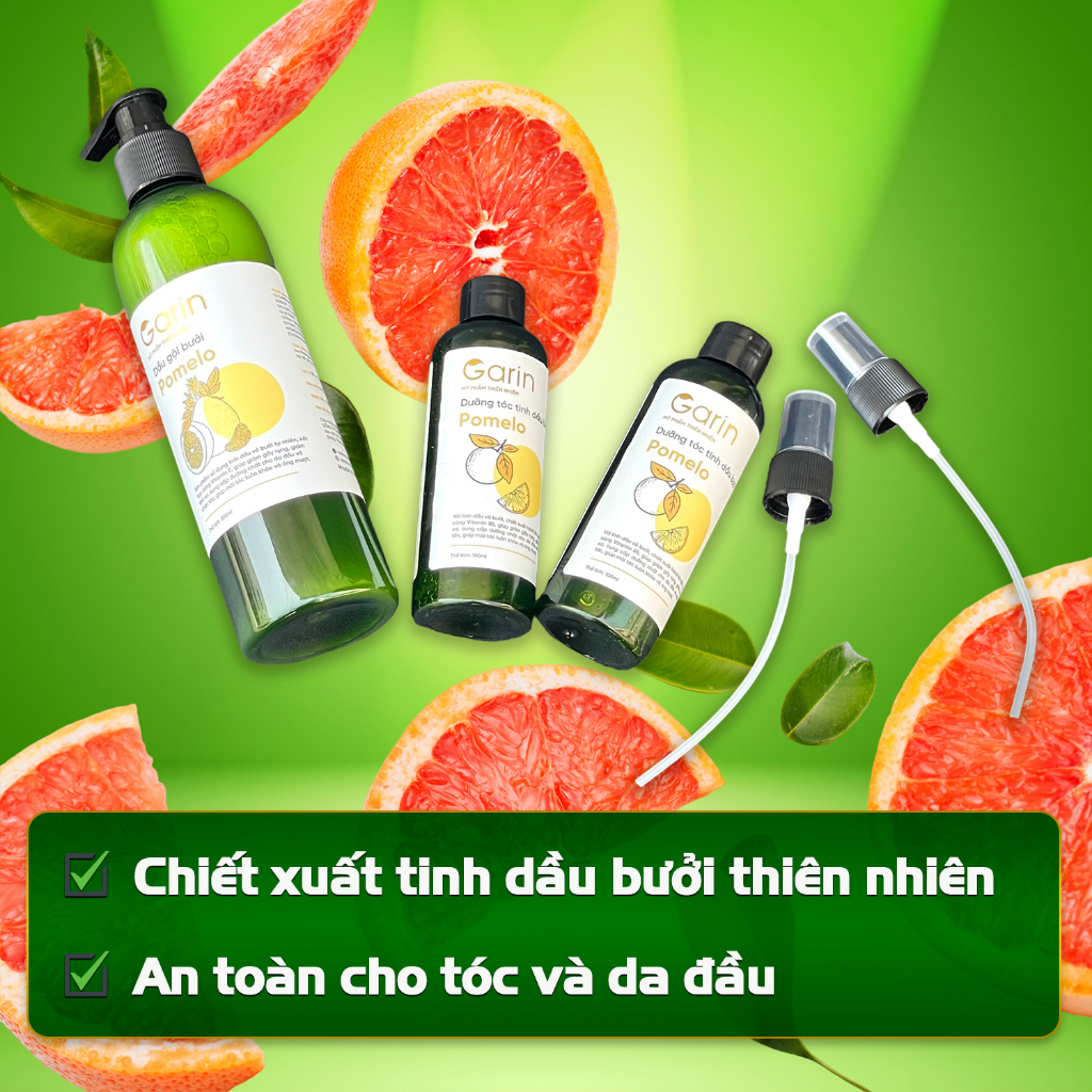 Liệu trình 1 dầu gội và 2 xịt dưỡng tóc tinh dầu bưởi pomelo Garin ngăn rụng kích thích mọc tóc