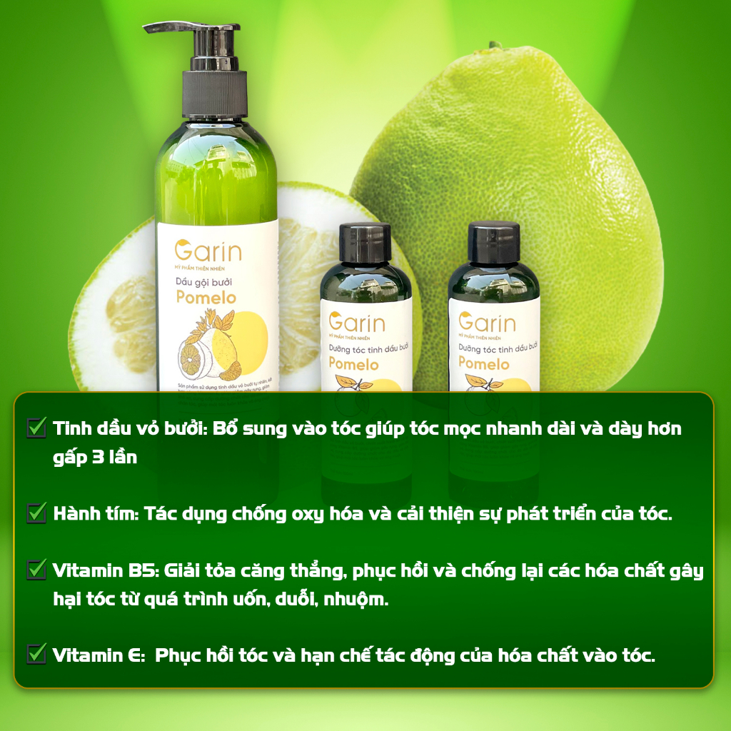 Liệu trình 1 dầu gội và 2 xịt dưỡng tóc tinh dầu bưởi pomelo Garin ngăn rụng kích thích mọc tóc