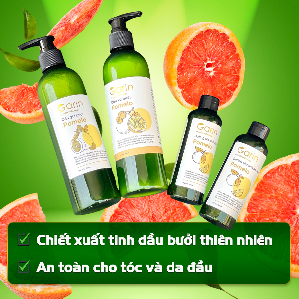 Liệu trình 1 dầu gội 1 dầu xả 2 xịt tinh dầu bưởi pomelo GARIN ngăn rụng kích thích mọc tóc