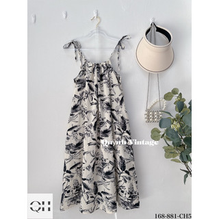 881-Đầm 2 dây dáng dài hoa nhí họa tiết Quỳnh vintage