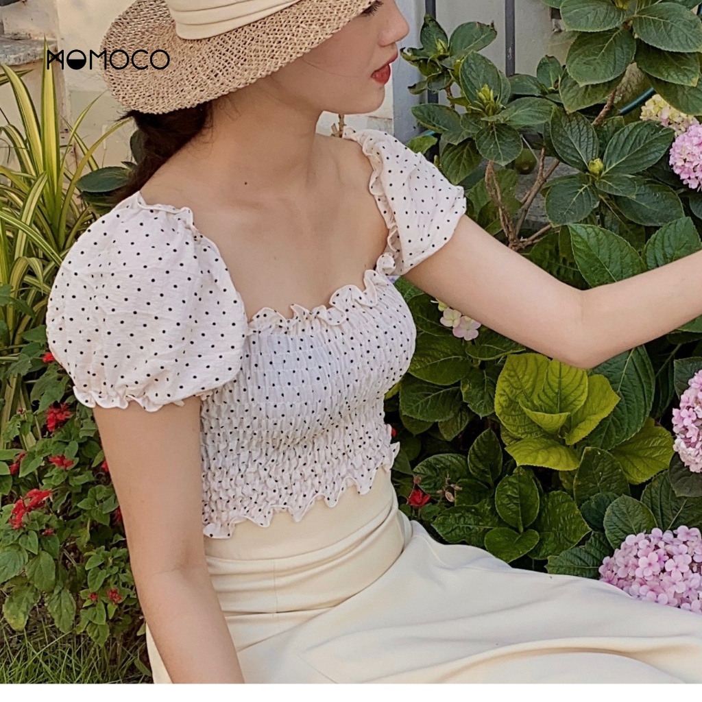 Áo Croptop MOMOCO Tay Phồng Thân Chạy Chun Chất Voan Thoáng Mát M2971