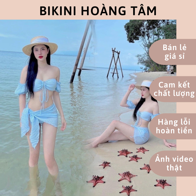 hàng có sẵn sét 3 món bikini trể vai tay phồng chất xốp | BigBuy360 - bigbuy360.vn