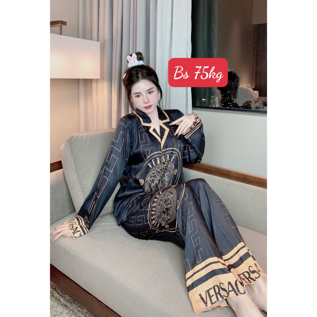 Đồ bộ nữ mặc nhà áo tay dài quần dài chất lụa xước ánh kim bigsize 60-75kg - Chun's sleepwear