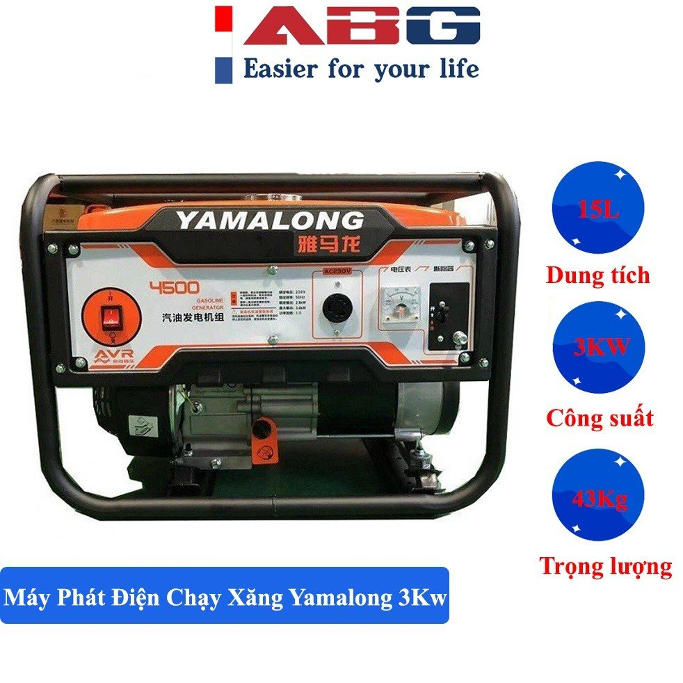 Máy Phát Điện ABG Chạy Xăng - Yamalong 3Kw KM4500 Máy Êm, Tiết Kiệm Nhiên Liệu