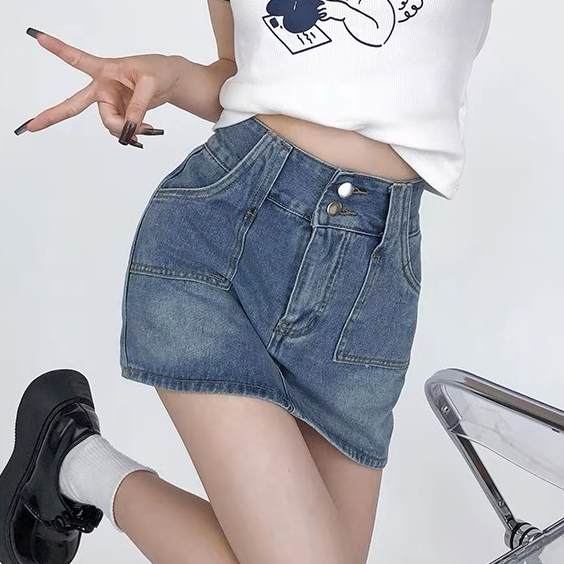 Chân Váy Jeasn Nữ Dáng Ngắn Lưng Cao Phối 2 Khuy Chất Jeans Denim Cao Cấp Gomtrend CV6995