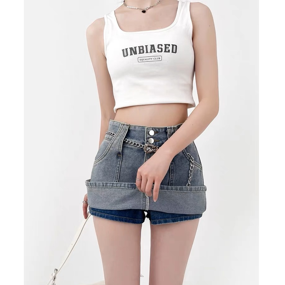 Chân Váy Jeasn Nữ Dáng Ngắn Lưng Cao Phối 2 Khuy Chất Jeans Denim Cao Cấp Gomtrend CV6995