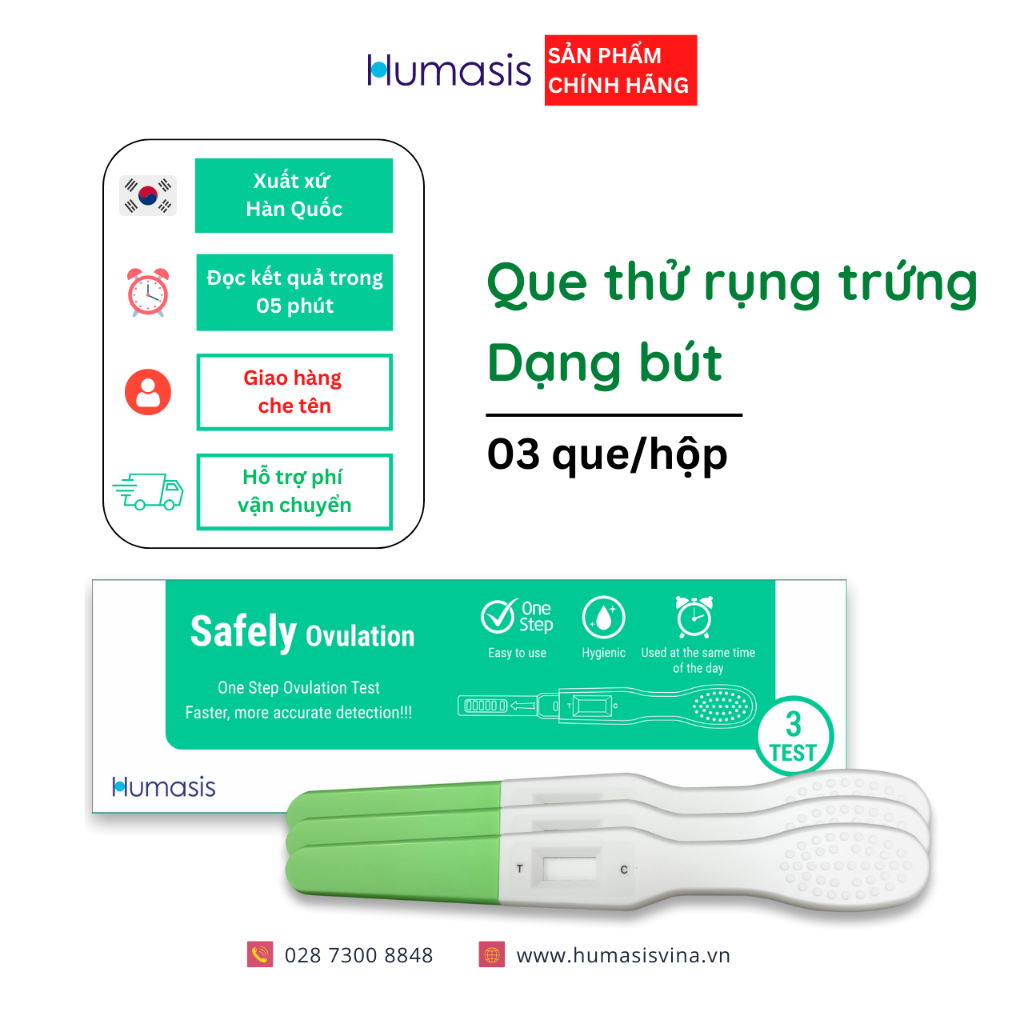 Que thử rụng trứng Humasis Safely Ovulation - Dạng bút (03 bút/hộp) - Chính hãng - Độ chính xác đạt 100%