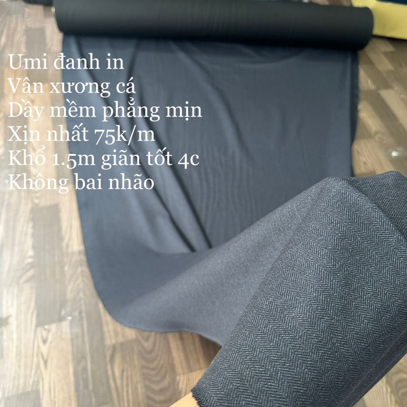 Vải Umi kẻ Hàn Quốc  Hàng dày Thu Đông -đanh kẻ xương cá, May áo váy-bộ vest và bền màuy