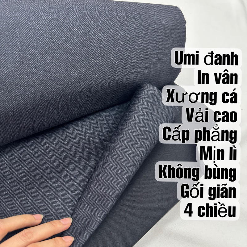 Vải Umi kẻ Hàn Quốc  Hàng dày Thu Đông -đanh kẻ xương cá, May áo váy-bộ vest và bền màuy