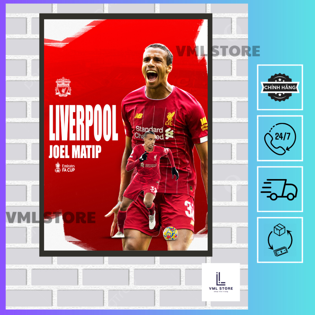 Poster Joel Matip CLB Liverpool ,Khung Ảnh Bóng Đá-Tranh Treo Tường Decor Trang Trí (Gồm Poster + Kh