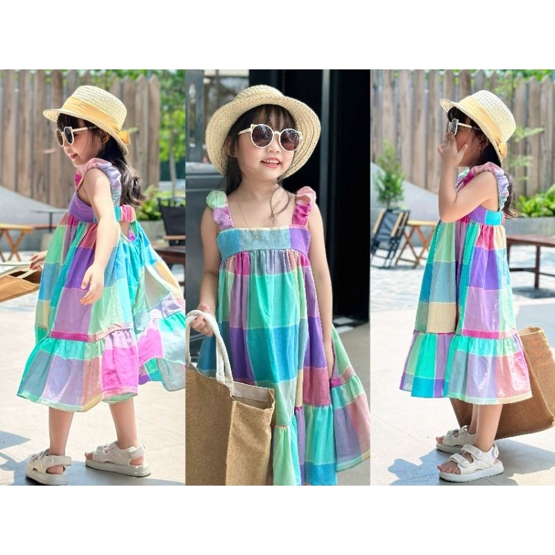 Váy kẻ sắc màu bé gái 1-10y
