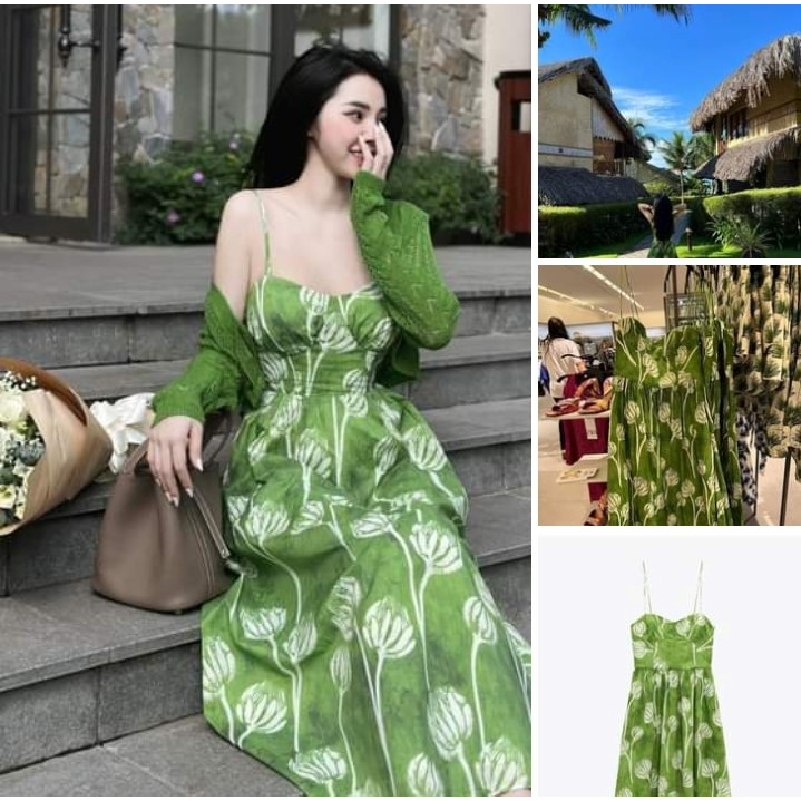 Đầm Zara xuất xin Đầm hai dây hoa xanh mùa hè (KÈM ẢNH THẬT )