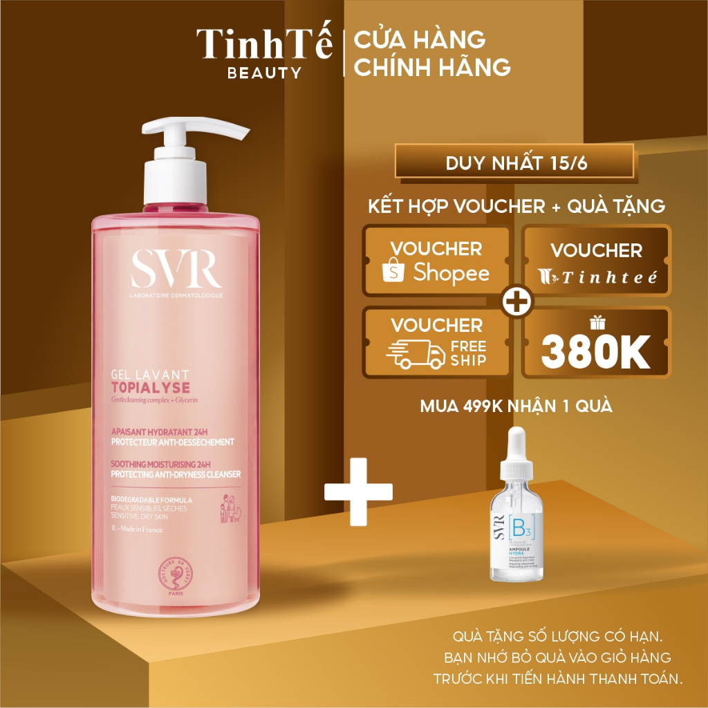 Gel làm sạch dịu nhẹ dành cho da nhạy cảm, da khô và viêm da cơ địa SVR TOPIALYSE Gel Lavant 55ml/200ml/400ml/1L