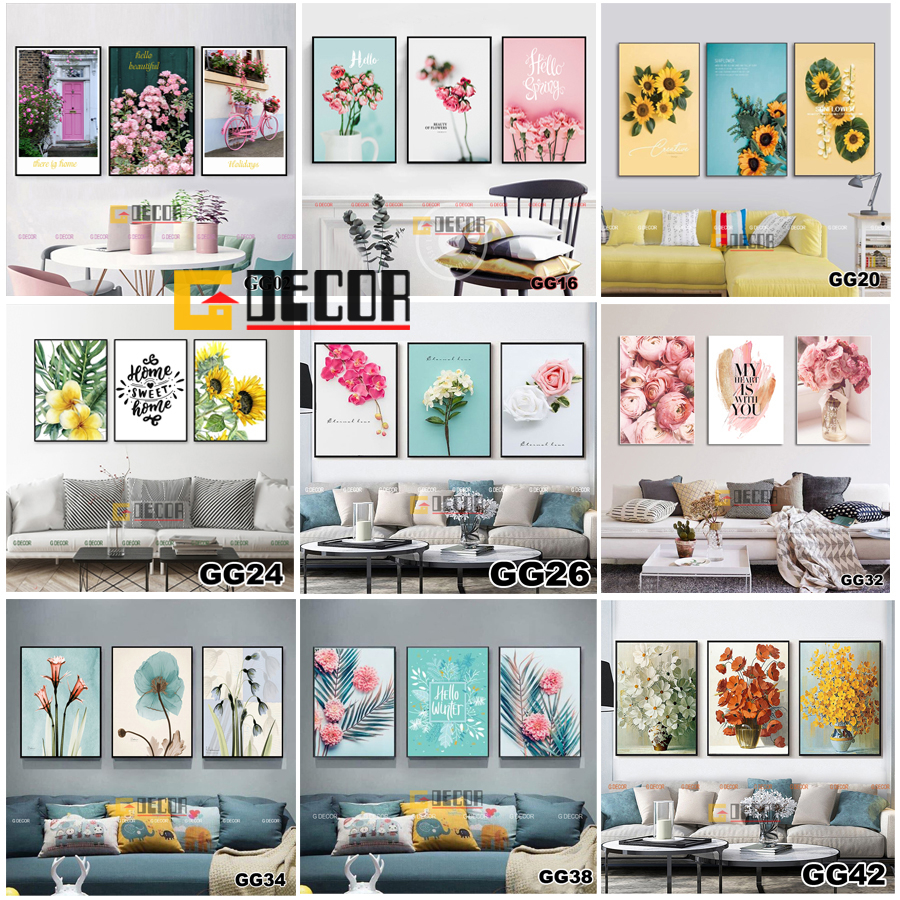 Tranh treo tường canvas hoa trang trí phòng khách, phòng ngủ, phòng ăn, spa, tranh hoa hồng, hoa mẫu đơn, hoa cúc
