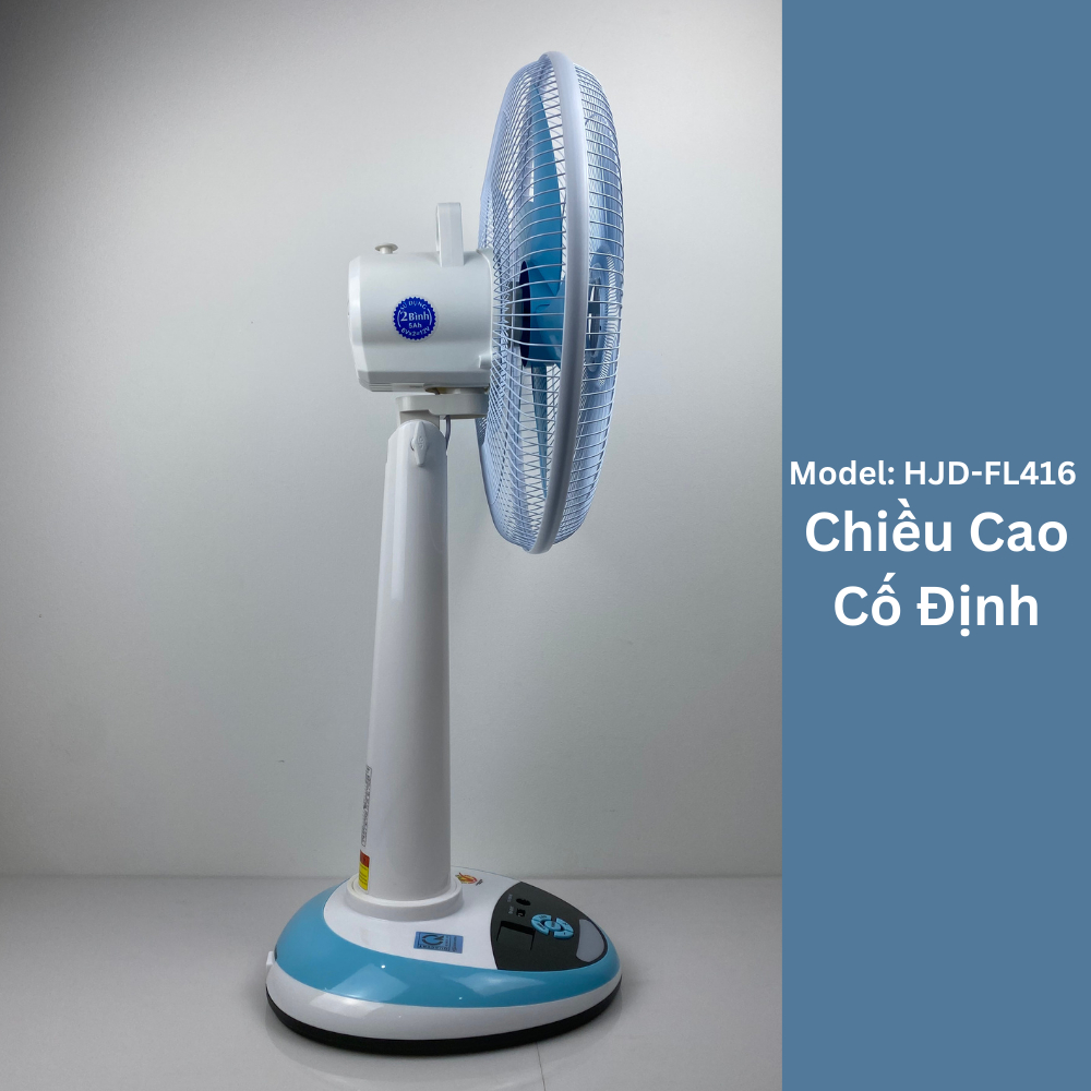 Quạt tích điện to HONJIANDA HJD-FL416, HJD-FL416H - 5 Cánh Rộng 16 Inch - 2 Bình 6V5Ah, 4 Đèn LED, Thời Gian Sử Dụng 35h